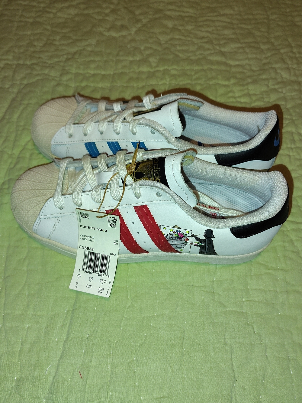 adidas White Sneakers with Red & Blue Stripes and Black Heel Tab